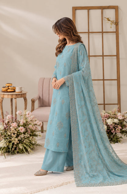 Muse by Amna Khadija Embroidered Silk Unstitched 3 Piece Suit - AKMF-20 - AM26MST - Ice Blue - Formal Collection
