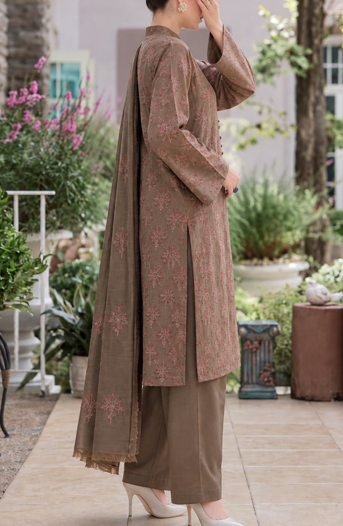 Muse by Amna Khadija Embroidered Cambric Unstitched 3 Piece Suit - AKMF-01 - AM26MSE - Brown - Formals Collection