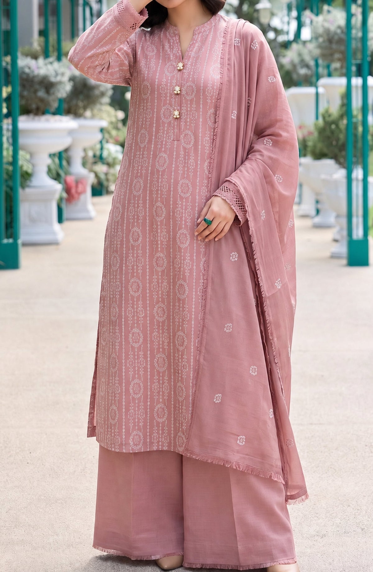 Muse by Amna Khadija Embroidered Cambric Unstitched 3 Piece Suit - AKMF-08 - AM26MSE - Pink - Formals Collection