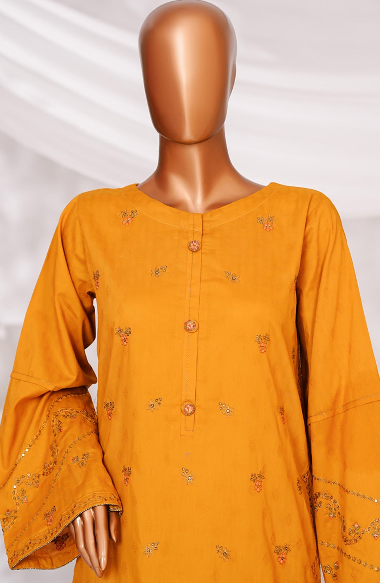 Muse by HZ Textile Embroidered Cotton Self Jacquard Stitched 3 Piece Suit - SSJ-2506 - HZ25MSCT - Mustard - Summer Collection