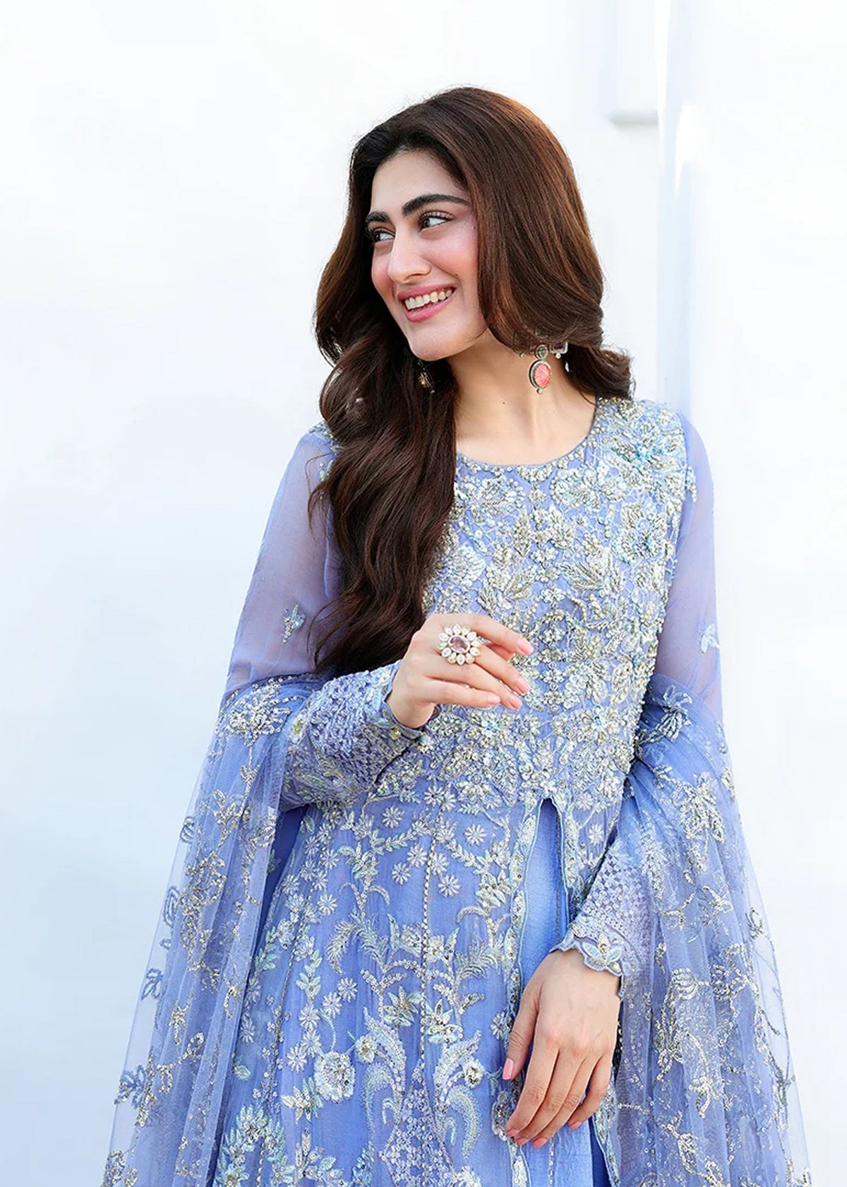 Mushq Bachelorette Chronicles Embroidered Chiffon Unstitched 3 Piece Suit - 09 Blushing Bride - MQ26BC - Blue - Luxury Collection