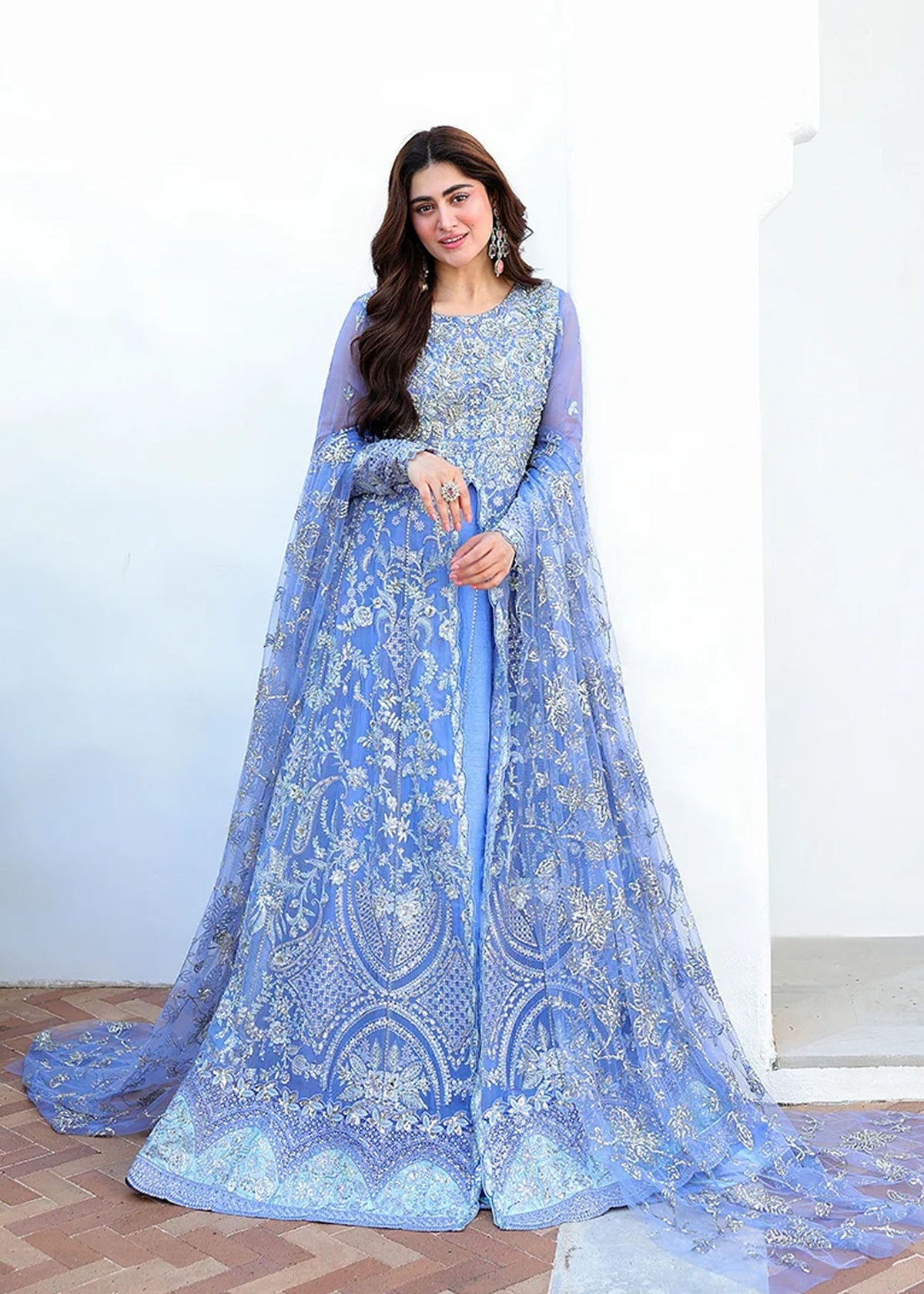 Mushq Bachelorette Chronicles Embroidered Chiffon Unstitched 3 Piece Suit - 09 Blushing Bride - MQ26BC - Blue - Luxury Collection