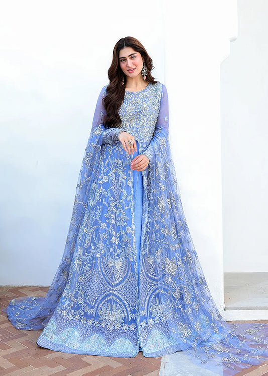 Mushq Bachelorette Chronicles Embroidered Chiffon Unstitched 3 Piece Suit - 09 Blushing Bride - MQ26BC - Blue - Luxury Collection