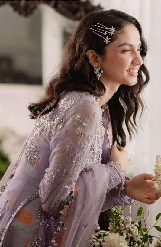 Mushq Shaam Shandar Embroidered Chiffon Unstitched 3 Piece Suit - Munch2501010 Rangeela Rang - MQ25SHM - Purple - Wedding Collection