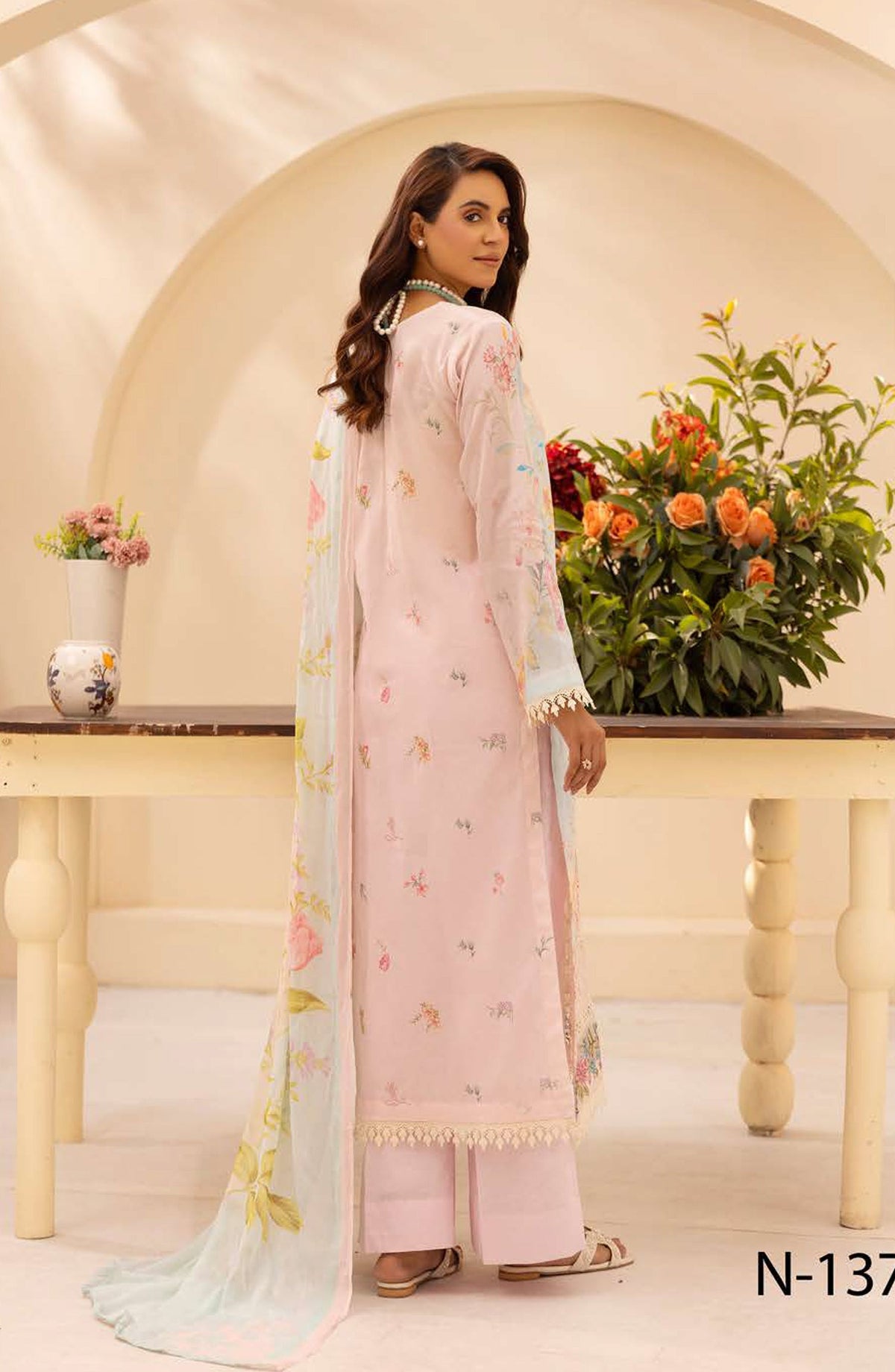 NUR Prints by Embroidered Lawn Unstitched 3 Piece Suit - N-137 - AK26NRP - Pink - Summer Collection