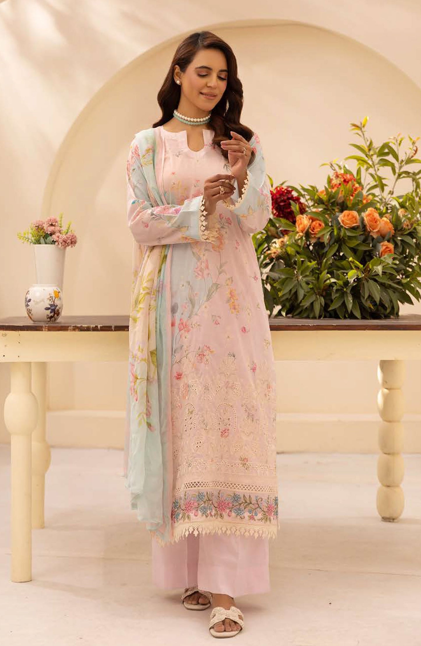 NUR Prints by Al Karim Embroidered Lawn Unstitched 3 Piece Suit - N-137 - AK26NRP - Pink - Summer Collection