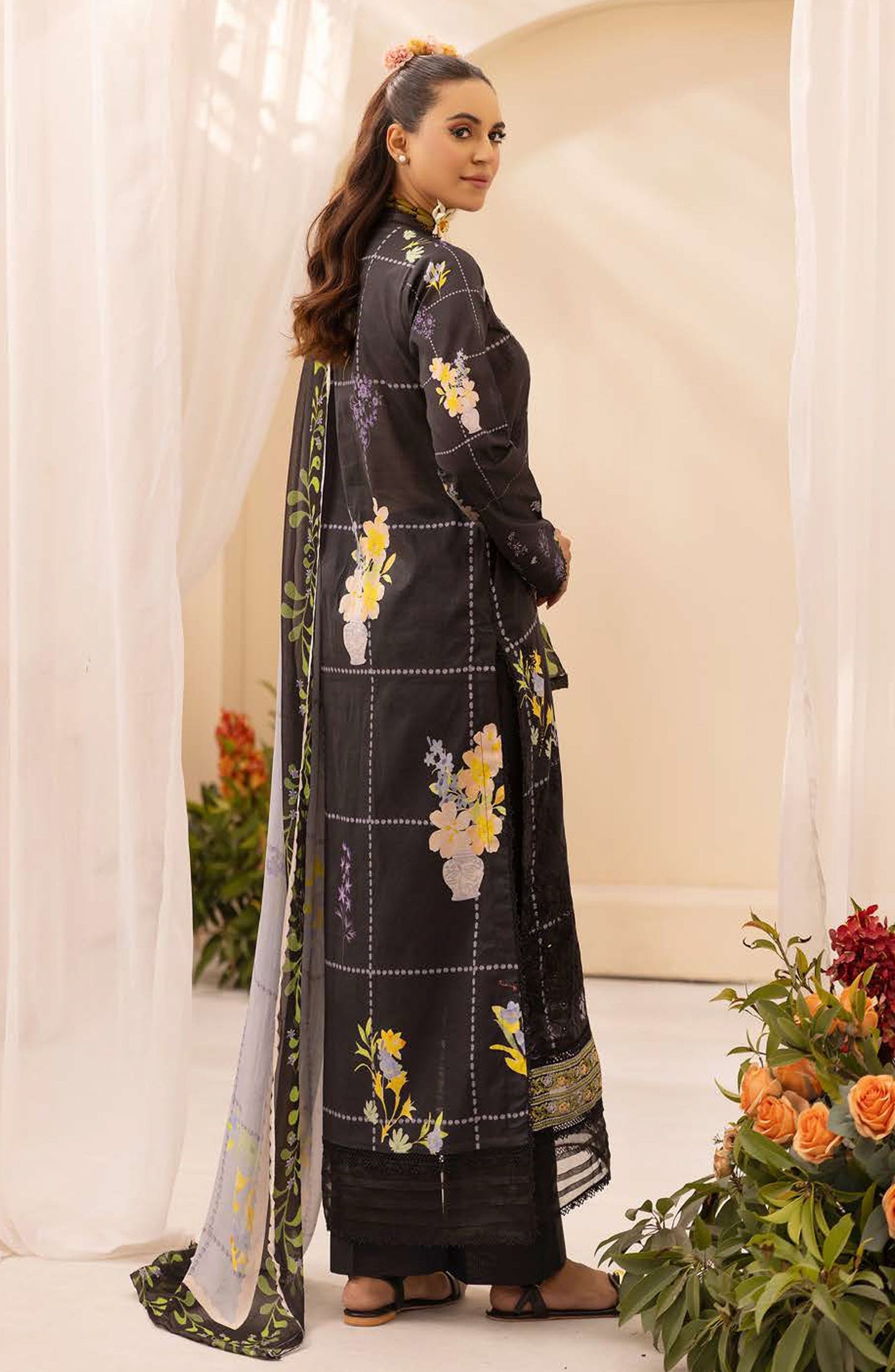 NUR Prints by Al Karim Embroidered Lawn Unstitched 3 Piece Suit - N-136 - AK26NRP - Black - Summer Collection