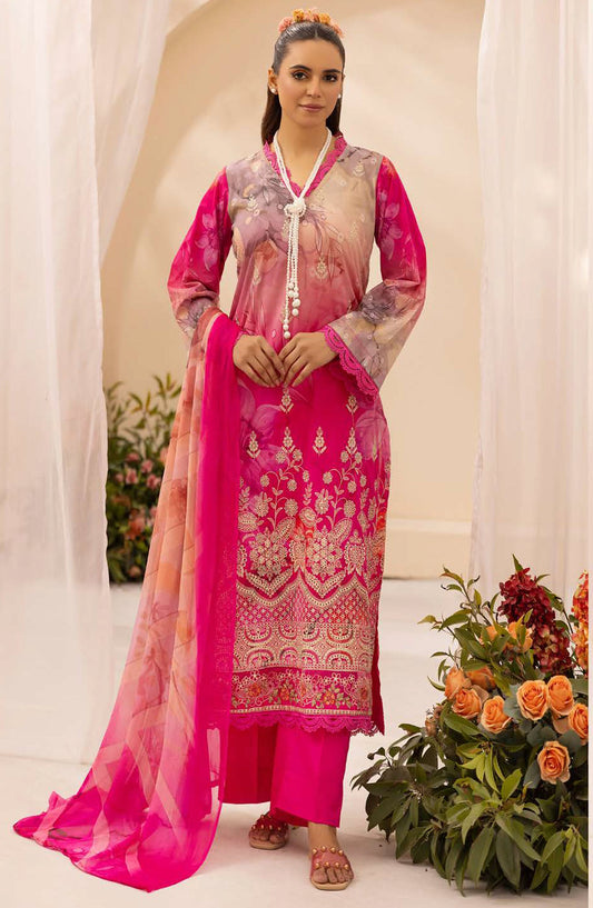 NUR Prints by Embroidered Lawn Unstitched 3 Piece Suit - N-134 - AK26NRP - Pink - Summer Collection