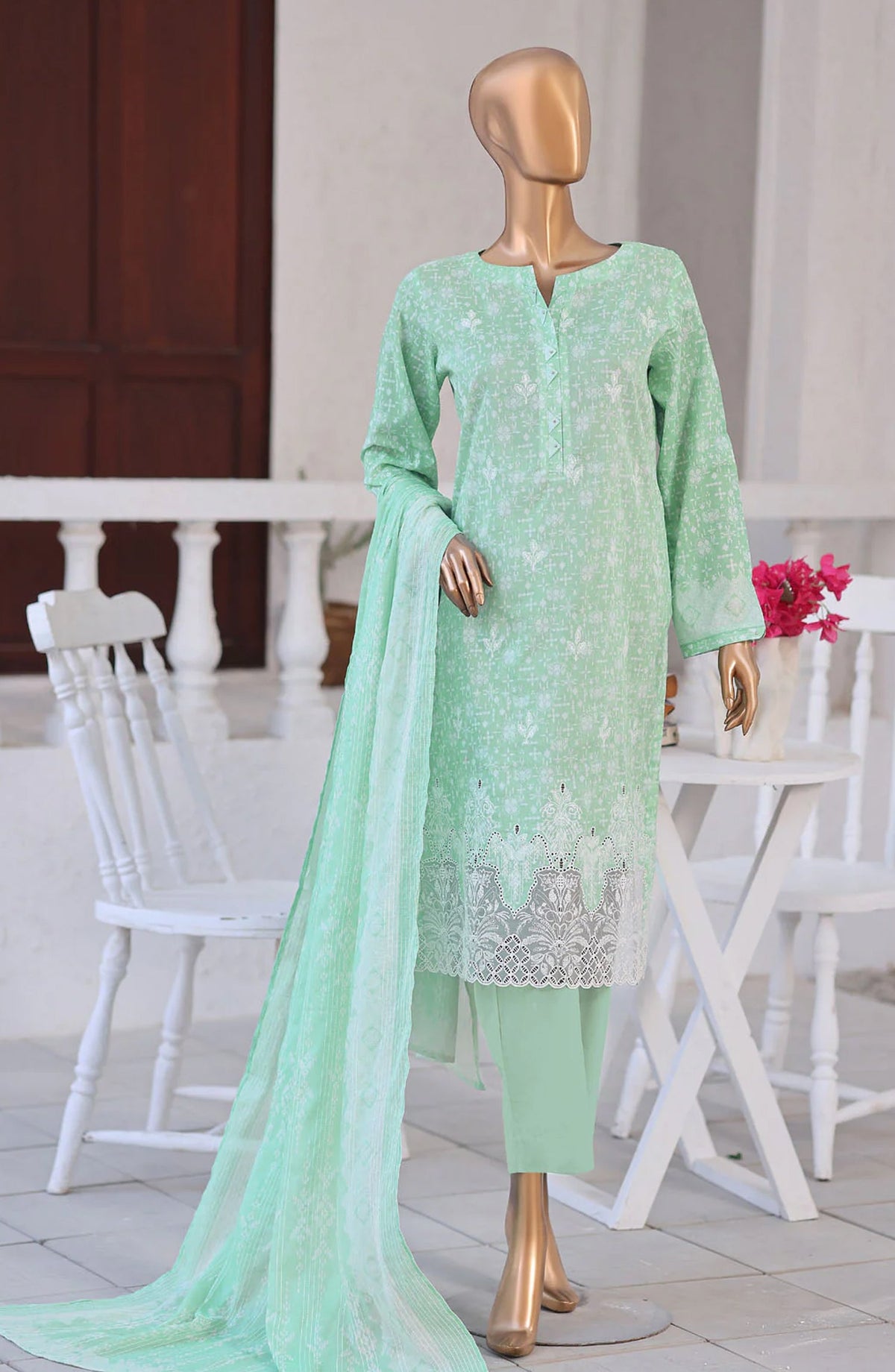 Nakshkari by HZ Textiles Embroidered Lawn Unstitched 3 Piece Suit - D-03 - HZ26KRI - Sea Green - Festive Collection