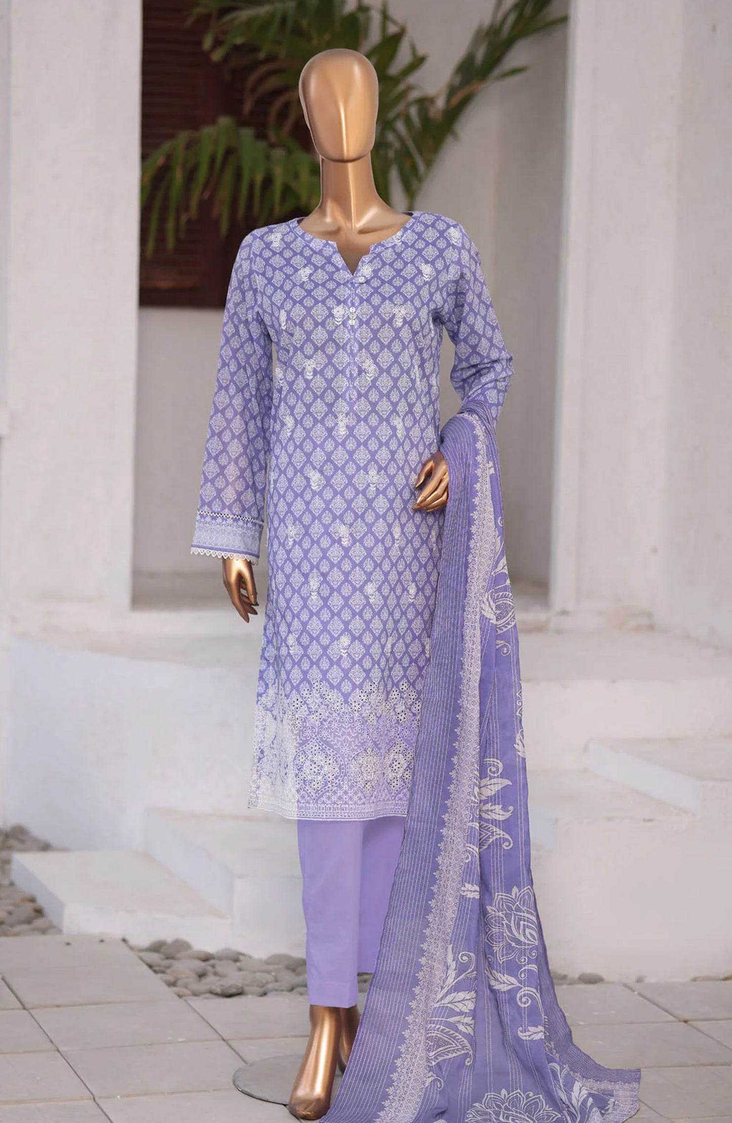Nakshkari by HZ Textiles Embroidered Lawn Unstitched 3 Piece Suit - D-01 - HZ26KRI - Blue - Festive Collection