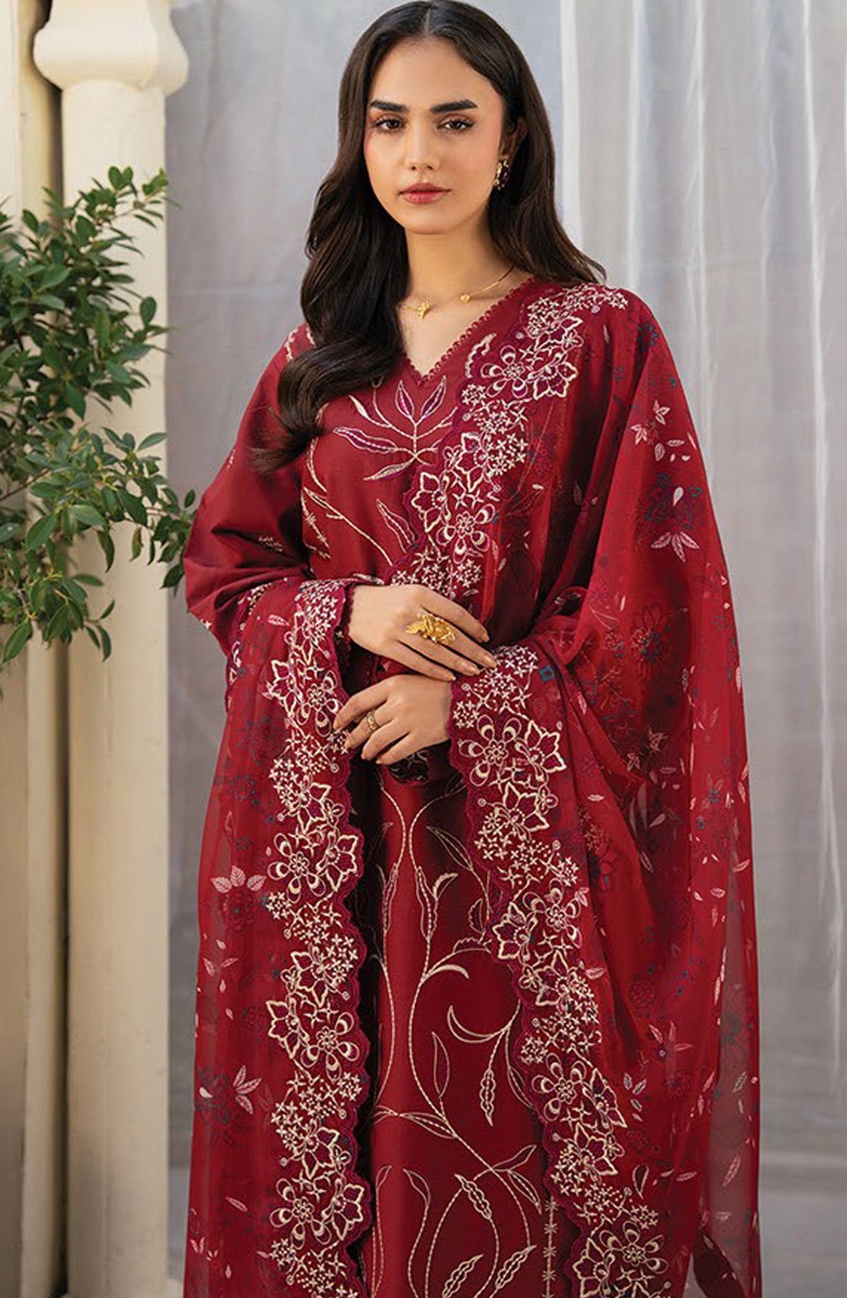 Namah by Xenia Embroidered Lawn Unstitched 3 Piece Suit - AIF - XF26NM - Red - Summer Collection