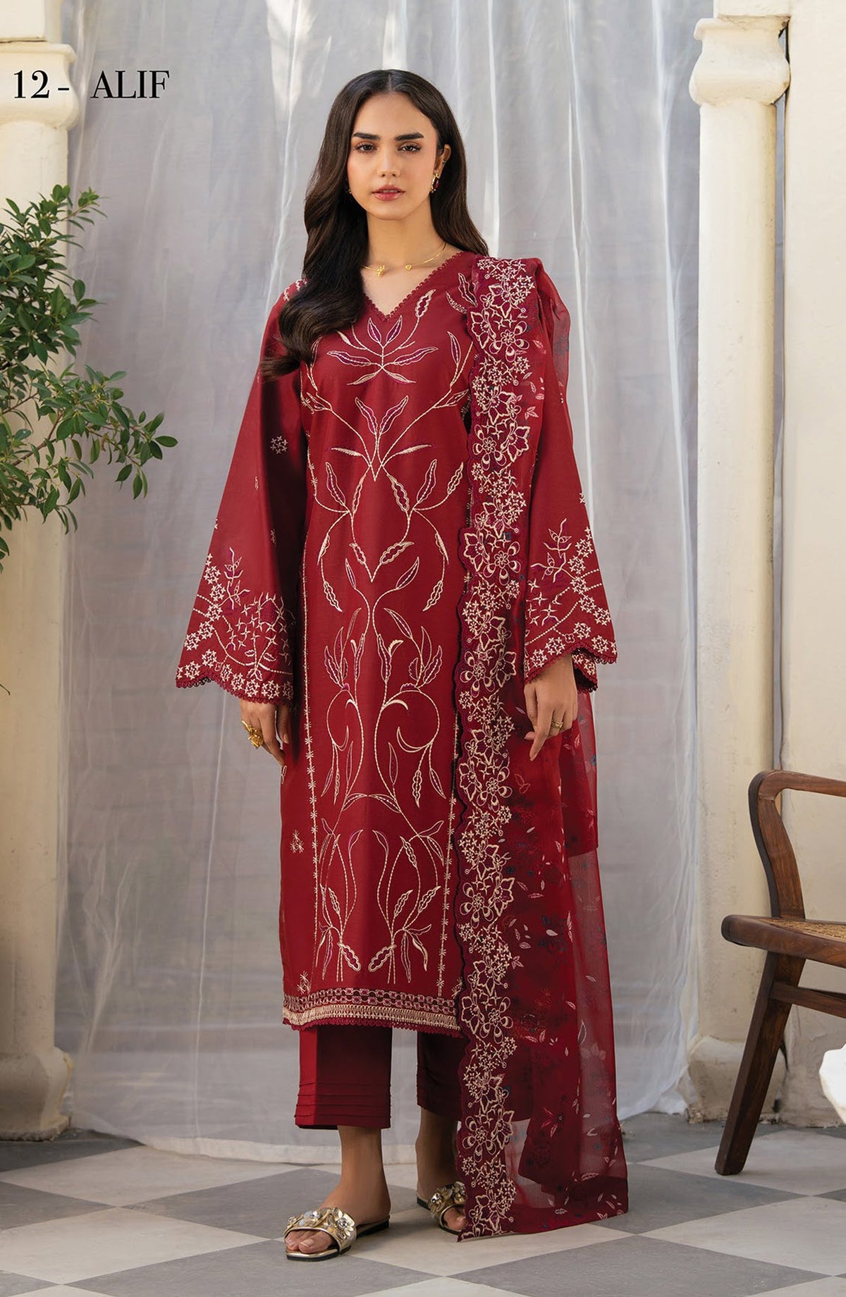 Namah by Xenia Embroidered Lawn Unstitched 3 Piece Suit - AIF - XF26NM - Red - Summer Collection