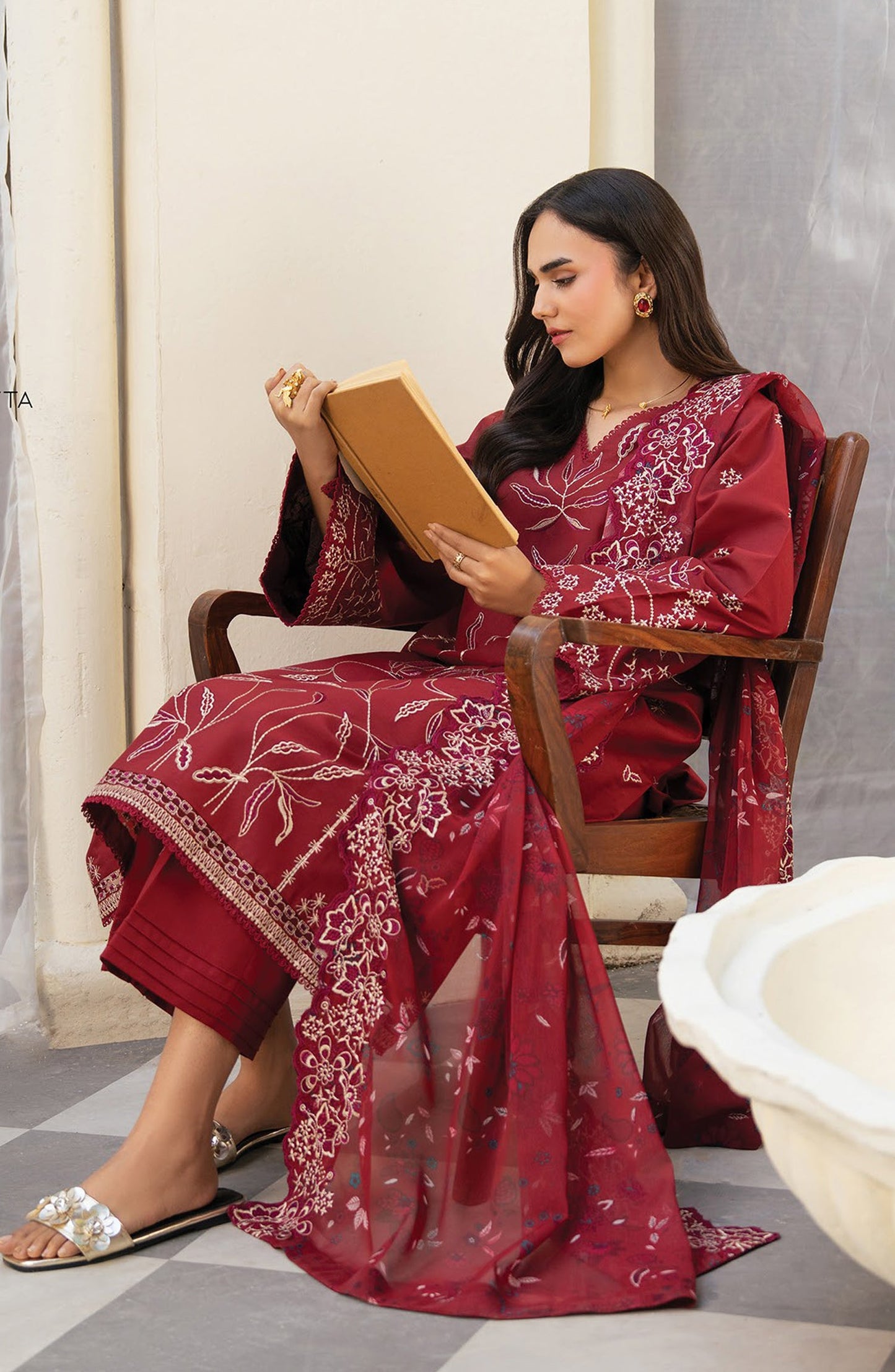Namah by Xenia Embroidered Lawn Unstitched 3 Piece Suit - AIF - XF26NM - Red - Summer Collection