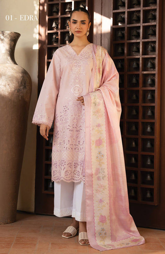 Namah by Xenia Embroidered Lawn Unstitched 3 Piece Suit - EDRA - XF26NM - Pink - Summer Collection