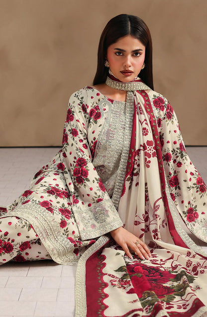 Naqsh by Ramsha Embroidered Raw Silk Unstitched 3 Piece Suit - RS-203 - RM26NQ - Red - Winter Collection