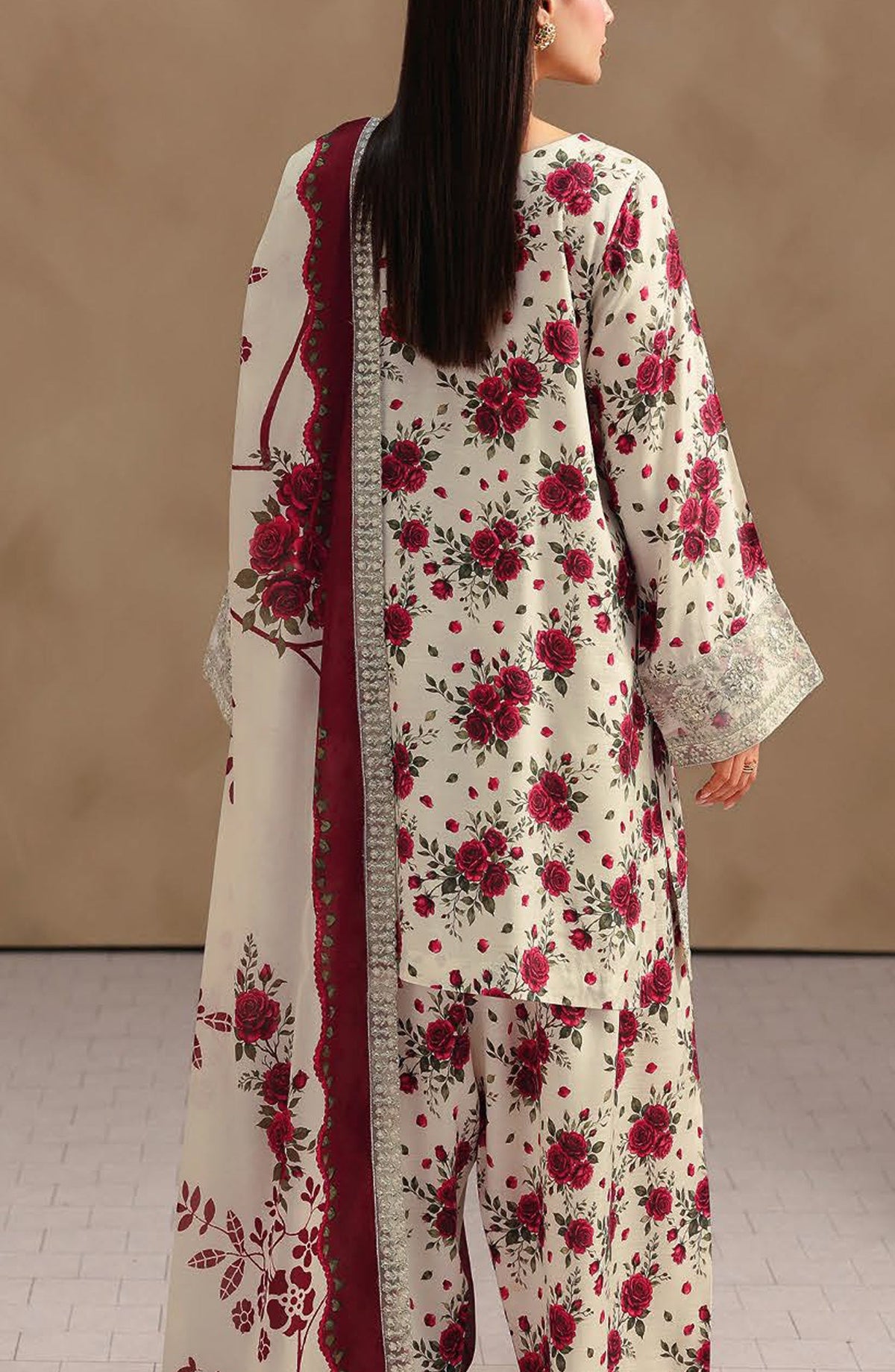Naqsh by Ramsha Embroidered Raw Silk Unstitched 3 Piece Suit - RS-203 - RM26NQ - Red - Winter Collection