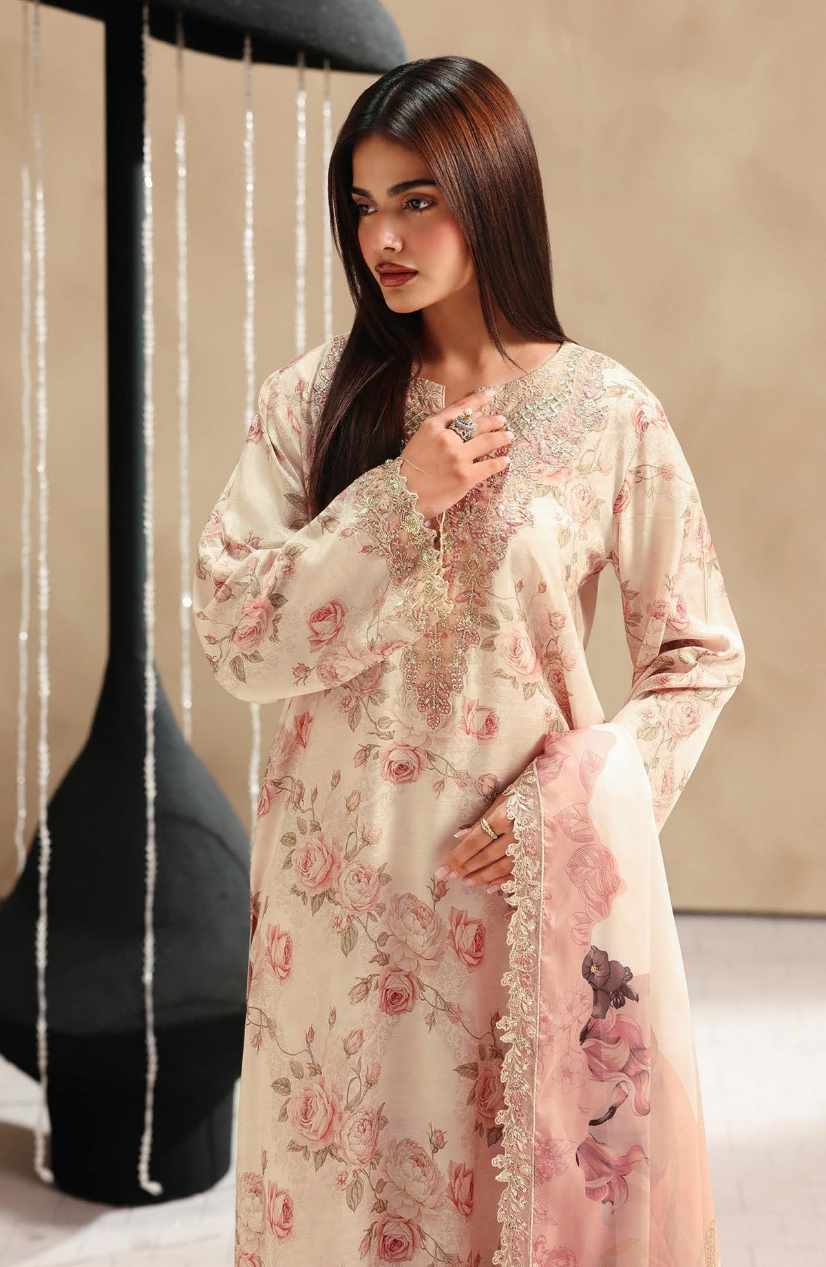 Naqsh by Ramsha Embroidered Raw Silk Unstitched 3 Piece Suit - RS-205 - RM26NQ - Fawn - Winter Collection