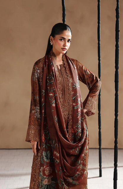 Naqsh by Ramsha Embroidered Raw Silk Unstitched 3 Piece Suit - RS-206 - RM26NQ - Brown - Winter Collection