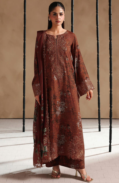 Naqsh by Ramsha Embroidered Raw Silk Unstitched 3 Piece Suit - RS-206 - RM26NQ - Brown - Winter Collection
