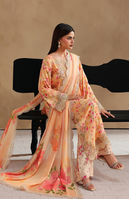 Naqsh by Ramsha Embroidered Raw Silk Unstitched 3 Piece Suit - RS-207 - RM26NQ - Peach - Winter Collection