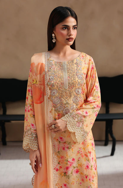 Naqsh by Ramsha Embroidered Raw Silk Unstitched 3 Piece Suit - RS-207 - RM26NQ - Peach - Winter Collection