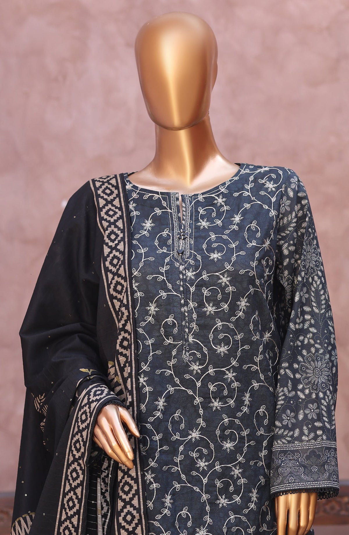 Naubahar by HZ Textiles Embroidered Lawn Unstitched 3 Piece Suit - D-05 - HZ26BIHR - Black - Festive Collection