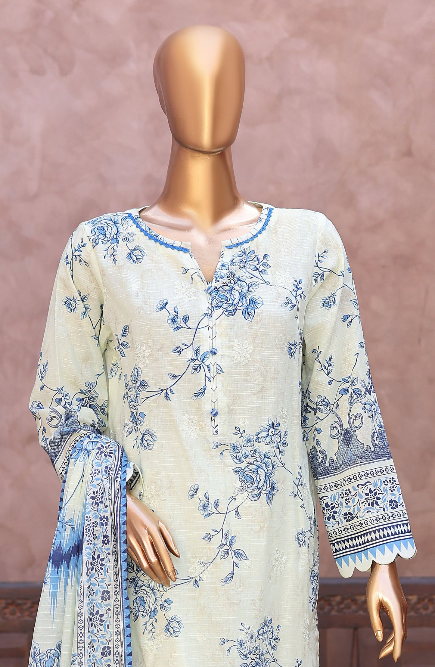 Naubahar by HZ Textiles Embroidered Lawn Unstitched 3 Piece Suit - D-03 - HZ26BIHR - Blue - Festive Collection