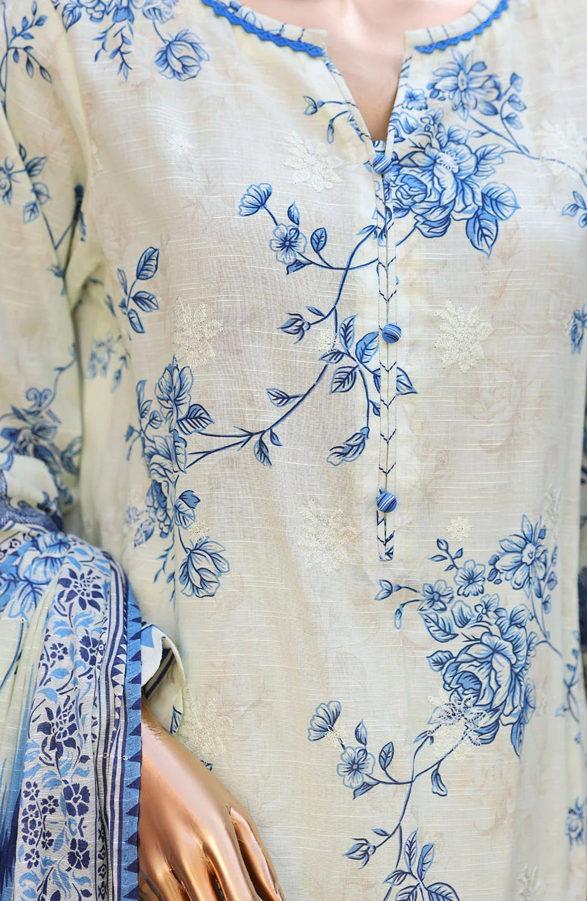 Naubahar by HZ Textiles Embroidered Lawn Unstitched 3 Piece Suit - D-03 - HZ26BIHR - Blue - Festive Collection