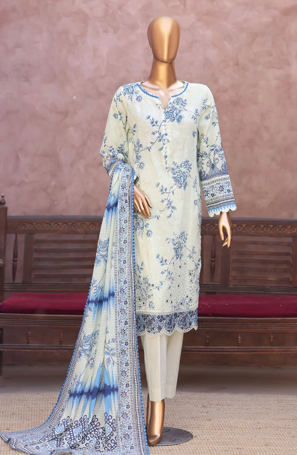 Naubahar by HZ Textiles Embroidered Lawn Unstitched 3 Piece Suit - D-03 - HZ26BIHR - Blue - Festive Collection