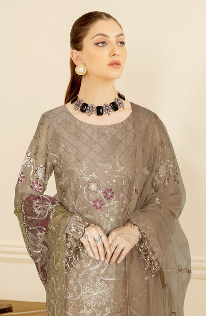 Nayab by Ramsha Luxury Embroidered Chiffon Unstitched 3 Piece Suit - N-412 - RM26NYB - Brown - Festive Collection