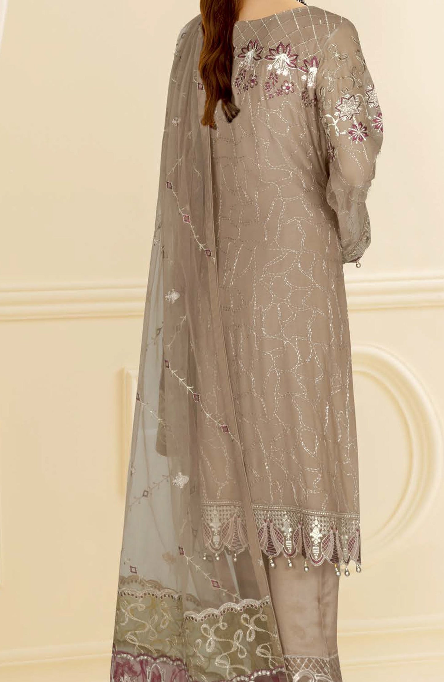 Nayab by Ramsha Luxury Embroidered Chiffon Unstitched 3 Piece Suit - N-412 - RM26NYB - Brown - Festive Collection