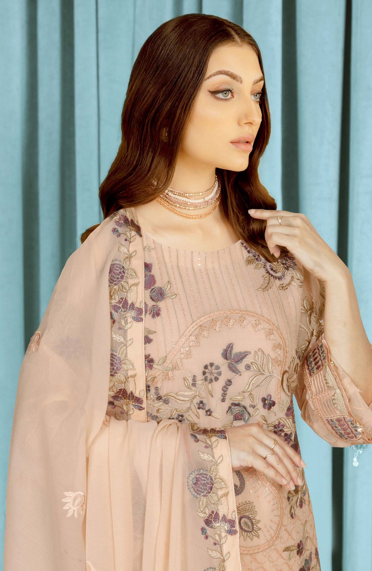Nayab by Ramsha Luxury Embroidered Chiffon Unstitched 3 Piece Suit - N-410 - RM26NYB - Pink - Festive Collection