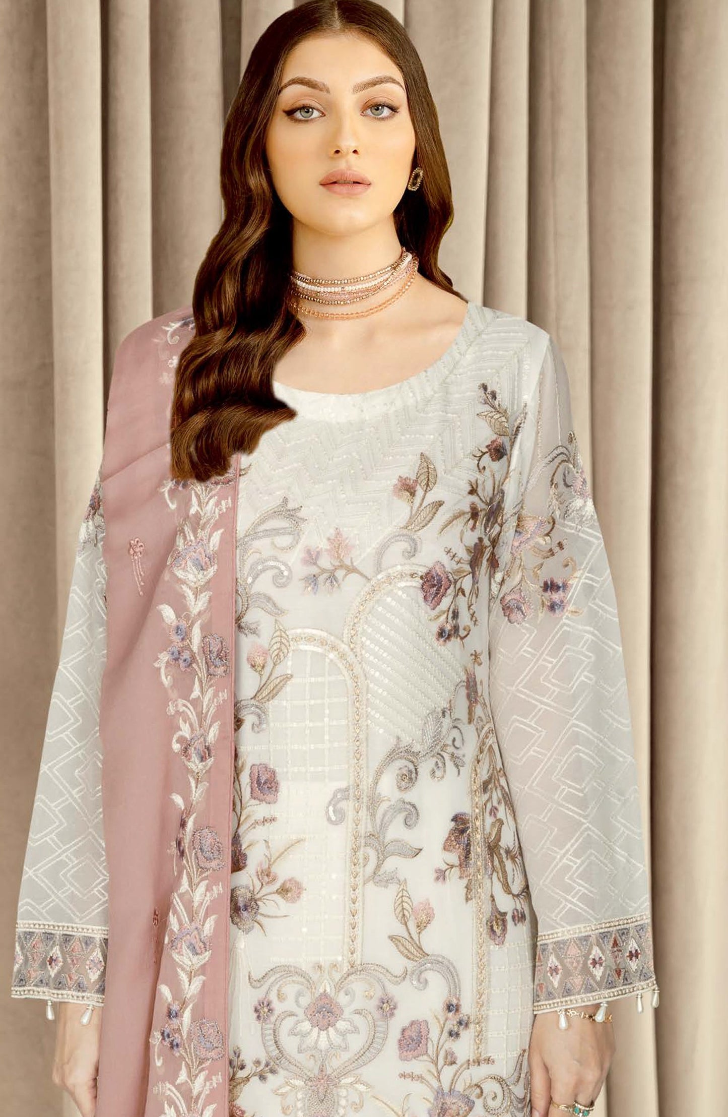 Nayab by Ramsha Luxury Embroidered Chiffon Unstitched 3 Piece Suit - N-408 - RM26NYB - Ice Blue - Festive Collection