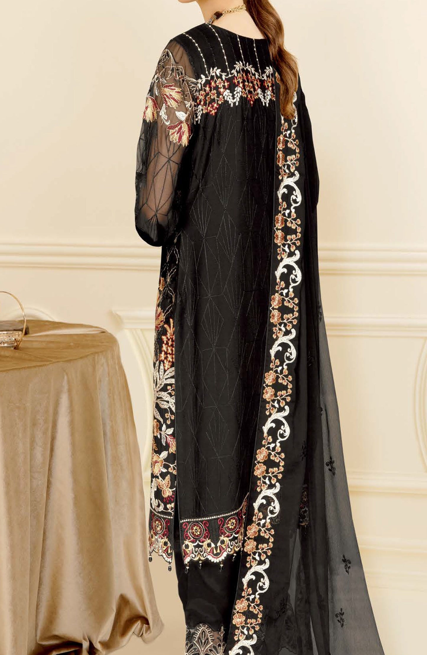 Nayab by Ramsha Luxury Embroidered Chiffon Unstitched 3 Piece Suit - N-406 - RM26NYB - Black - Festive Collection