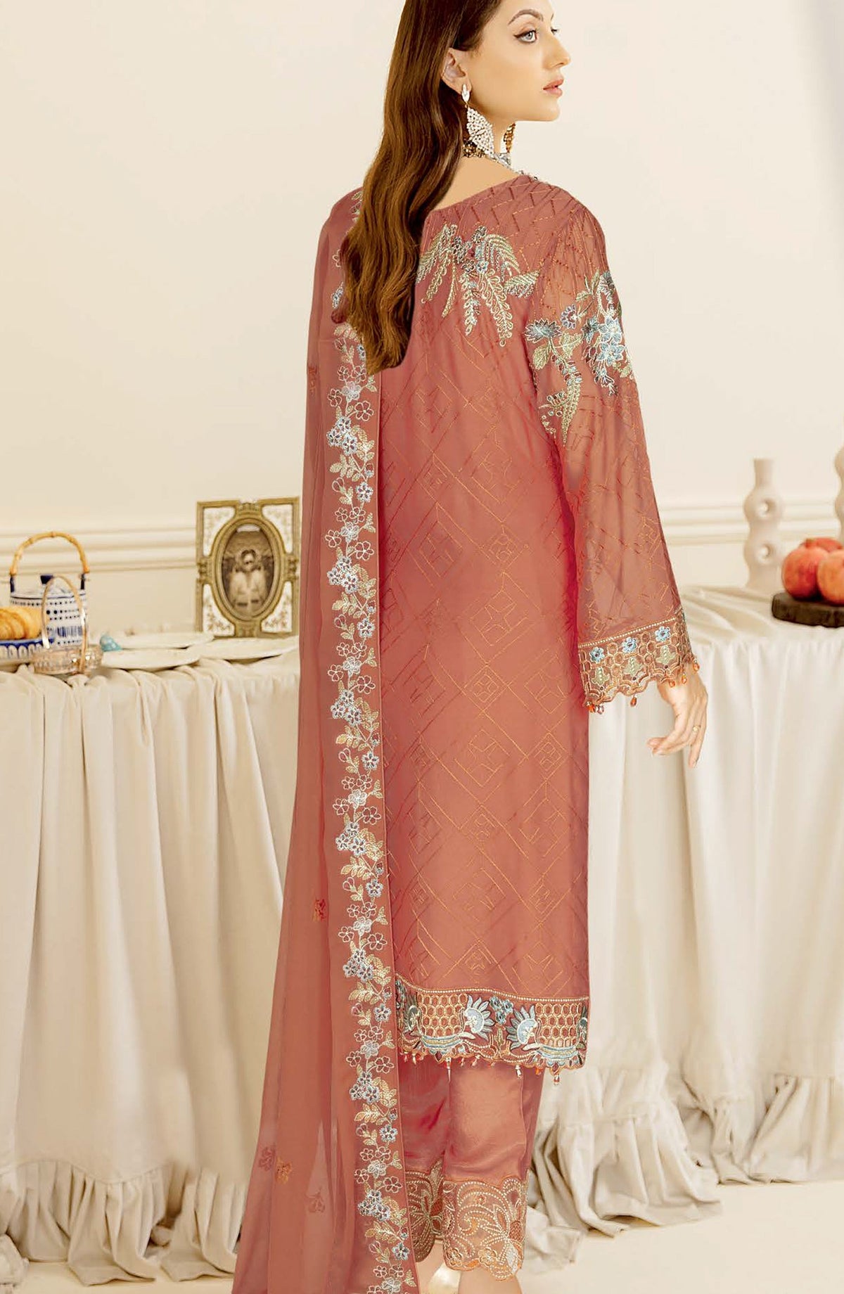 Nayab by Ramsha Luxury Embroidered Chiffon Unstitched 3 Piece Suit - N-403 - RM26NYB - Pink - Festive Collection