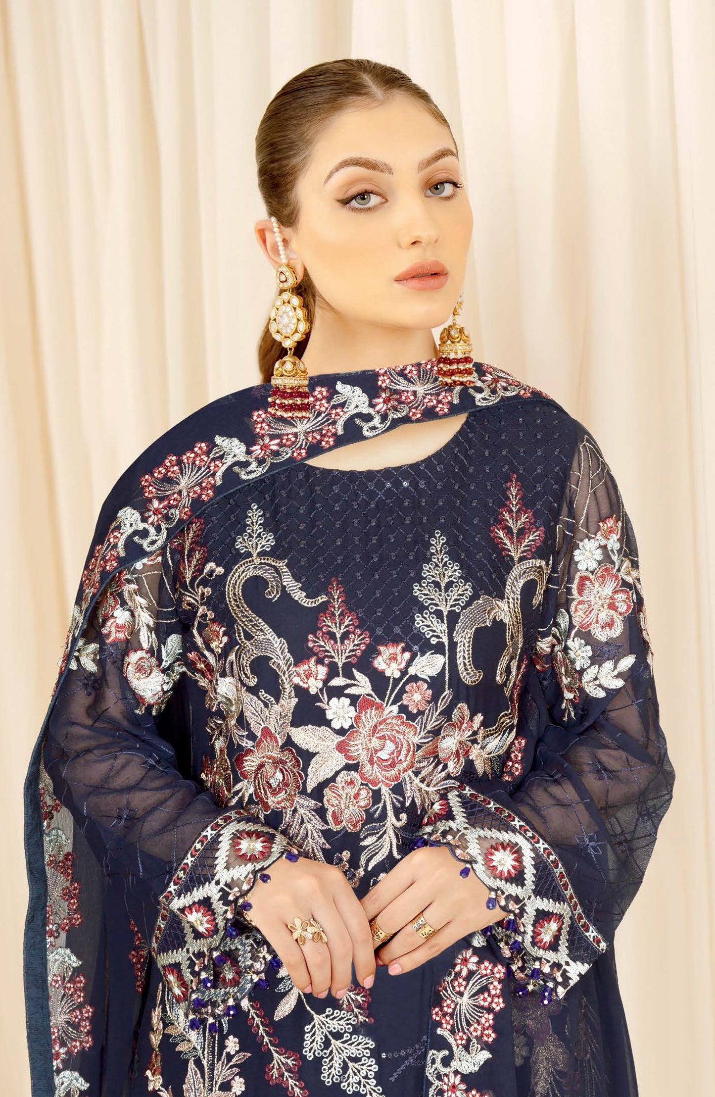 Nayab by Ramsha Luxury Embroidered Chiffon Unstitched 3 Piece Suit - N-402 - RM26NYB - Blue - Festive Collection