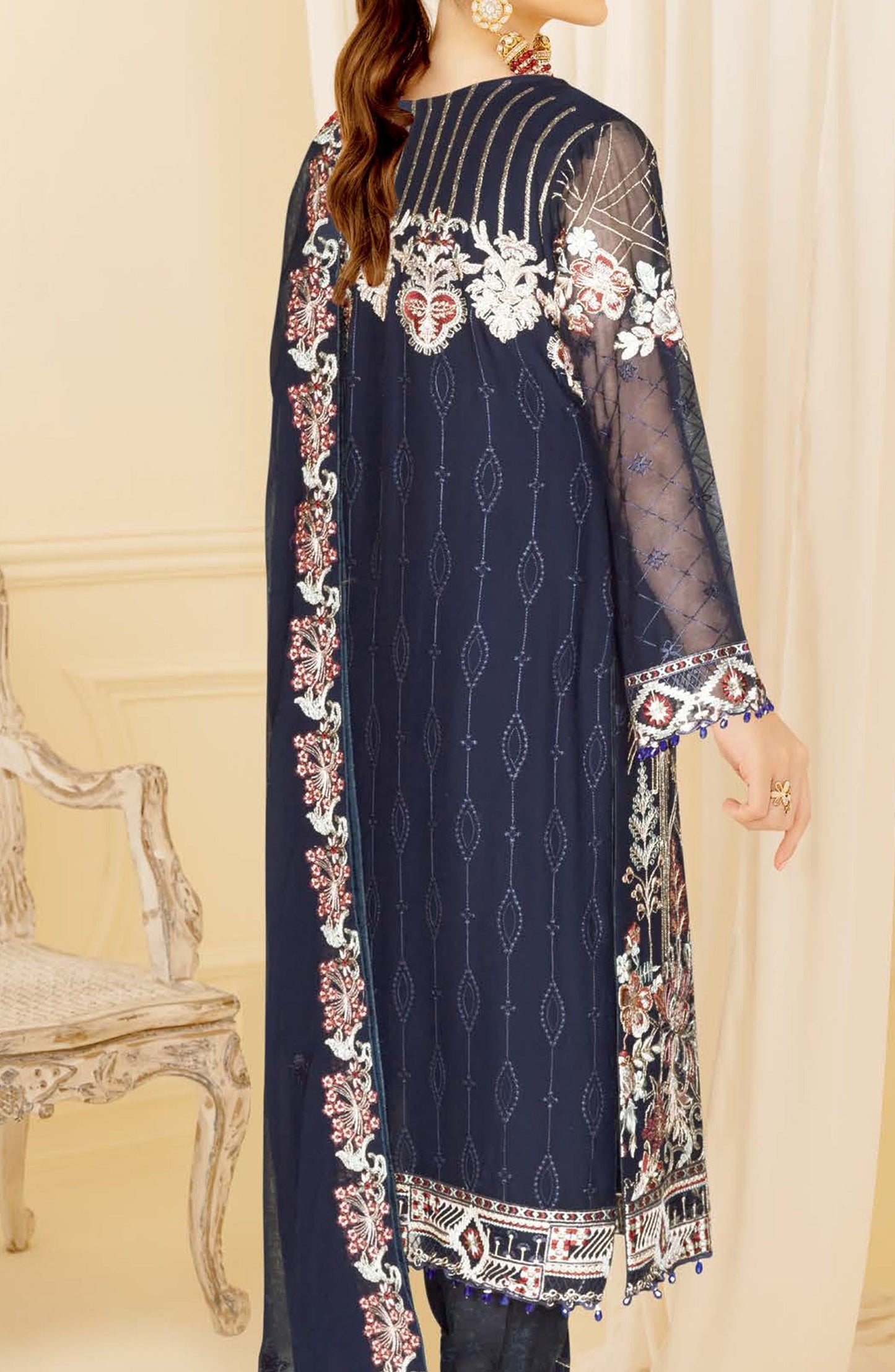 Nayab by Ramsha Luxury Embroidered Chiffon Unstitched 3 Piece Suit - N-402 - RM26NYB - Blue - Festive Collection