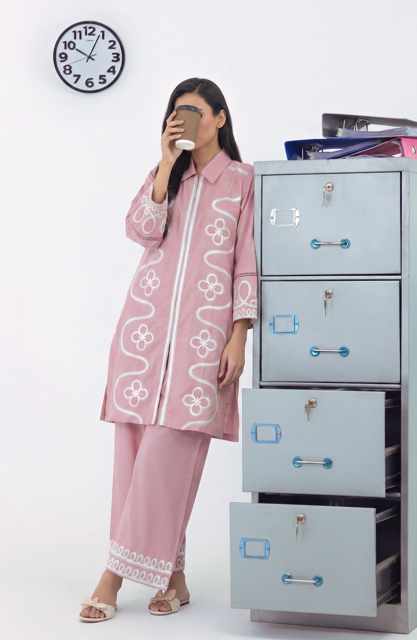 Naylaa by Amna Khadija Embroidered Cotton Stitched 2 Piece Co-ord Set - AKN-01 - AM26NYLA - Pink - Summer Collection