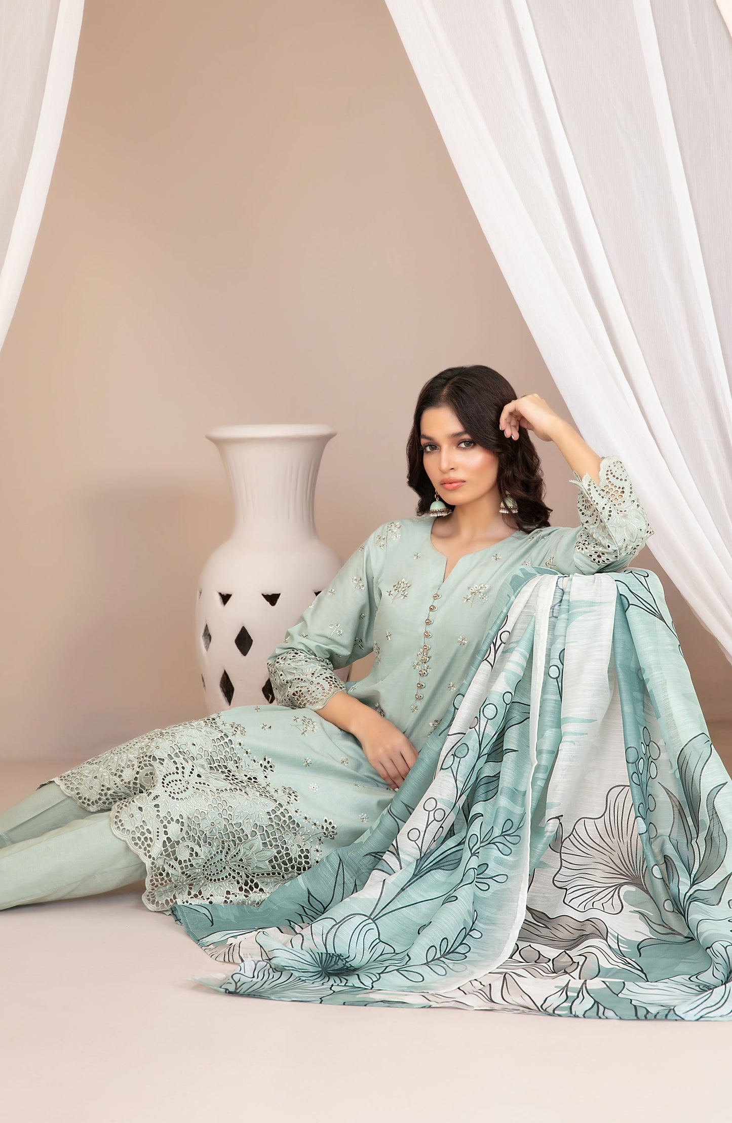 Nazifa by Tawakkal Fabrics Embroidered Schiffli Lawn Stitched 3 Piece Suit - D-1043 - TF26NZ - Sea Green - Summer Collection