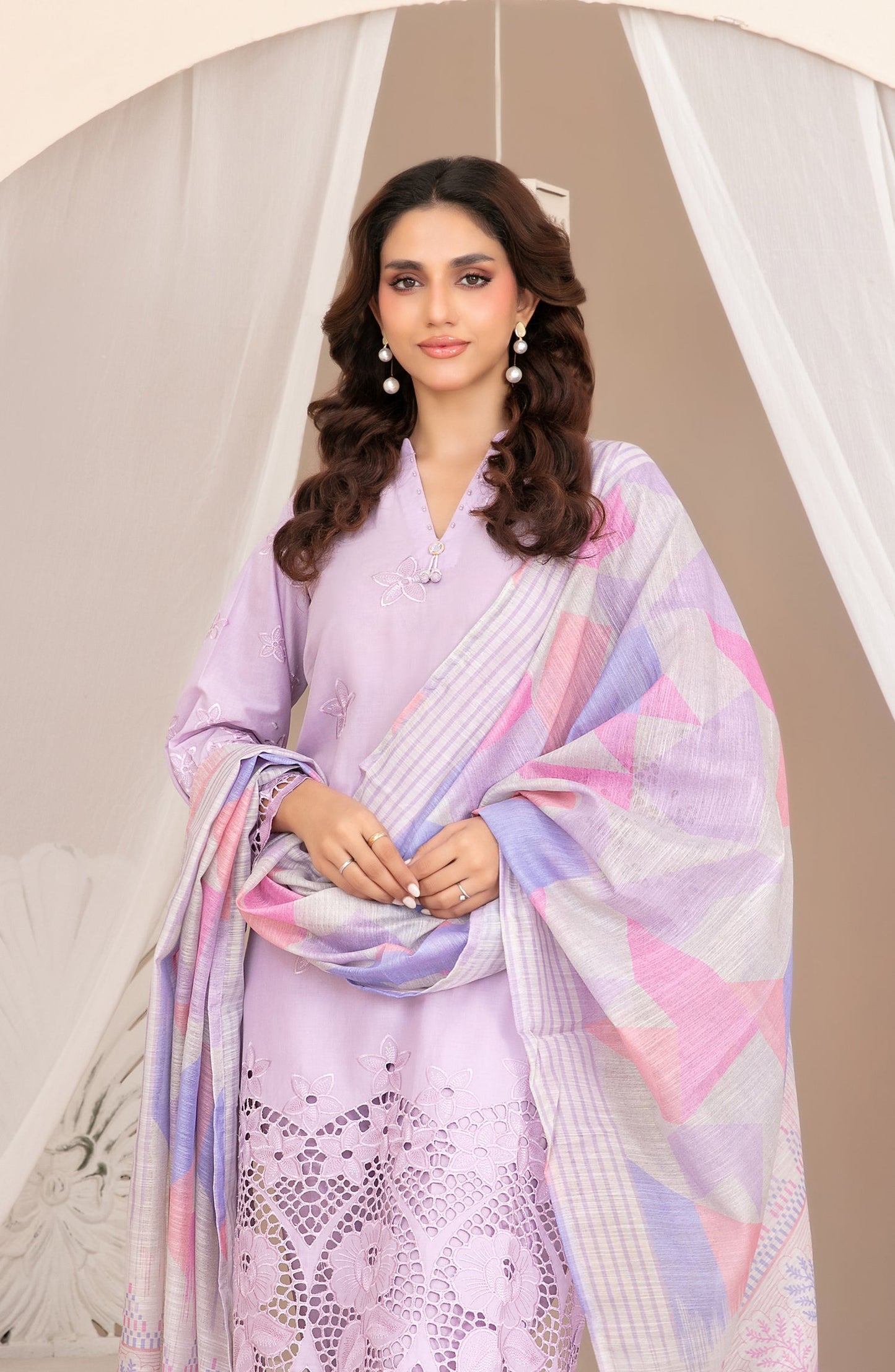 Nazifa by Tawakkal Fabrics Embroidered Schiffli Lawn Stitched 3 Piece Suit - D-1042 - TF26NZ - Purple - Summer Collection