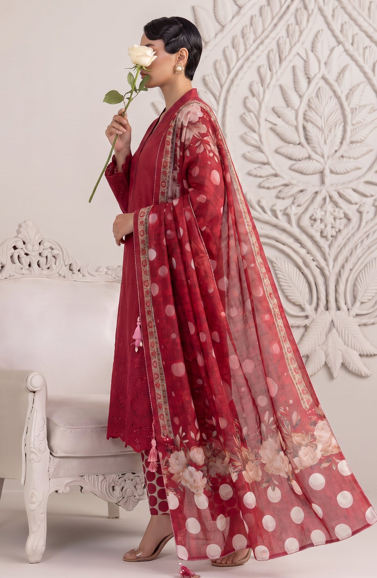 Neesha by Amna Khadija Embroidered Cotton Stitched 3 Piece Suit - AKN-01 - AM26NSHA - Red - Summer Collection