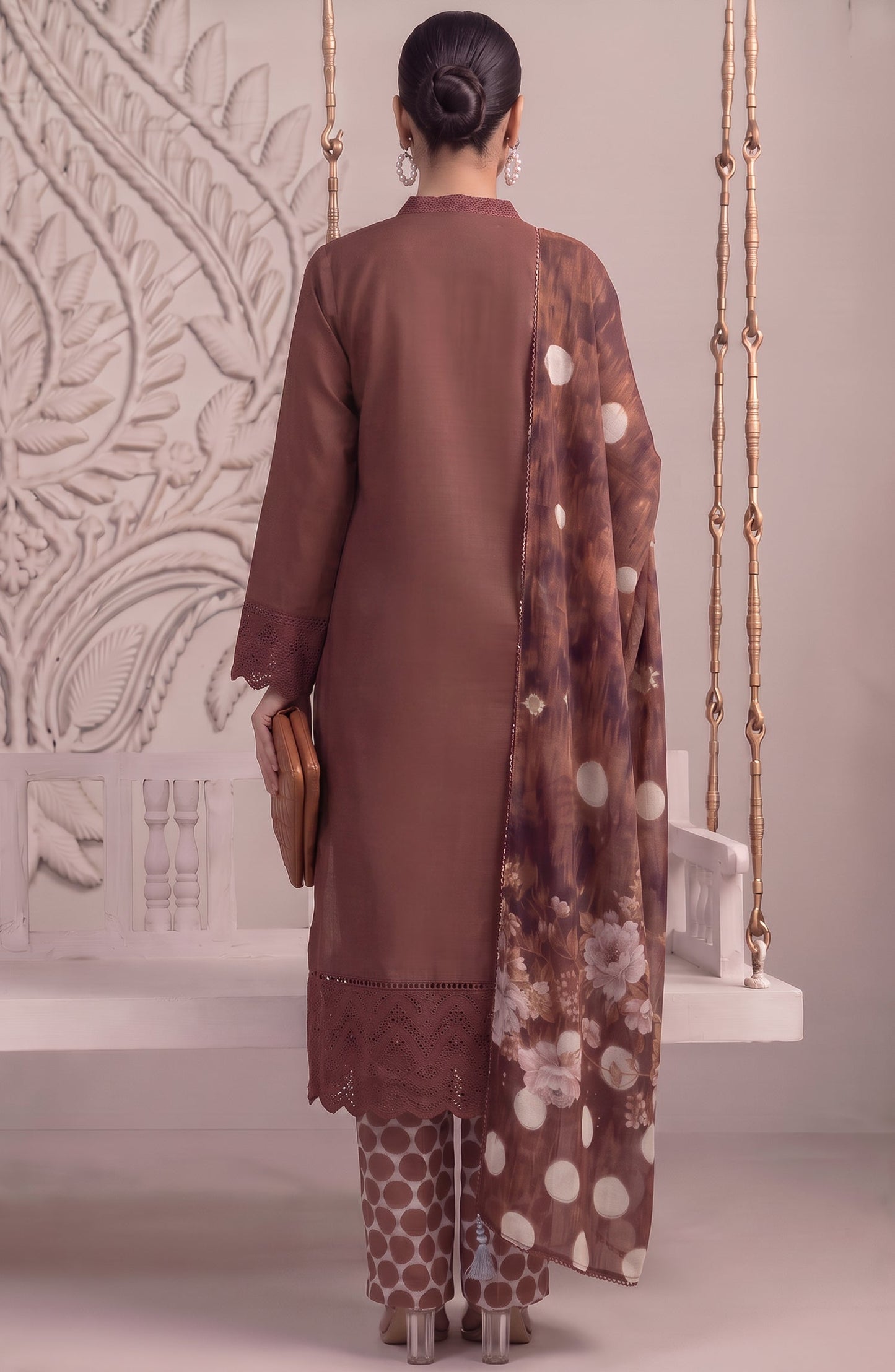 Neesha by Amna Khadija Embroidered Cotton Stitched 3 Piece Suit - AKN-02 - AM26NSHA - Brown - Summer Collection