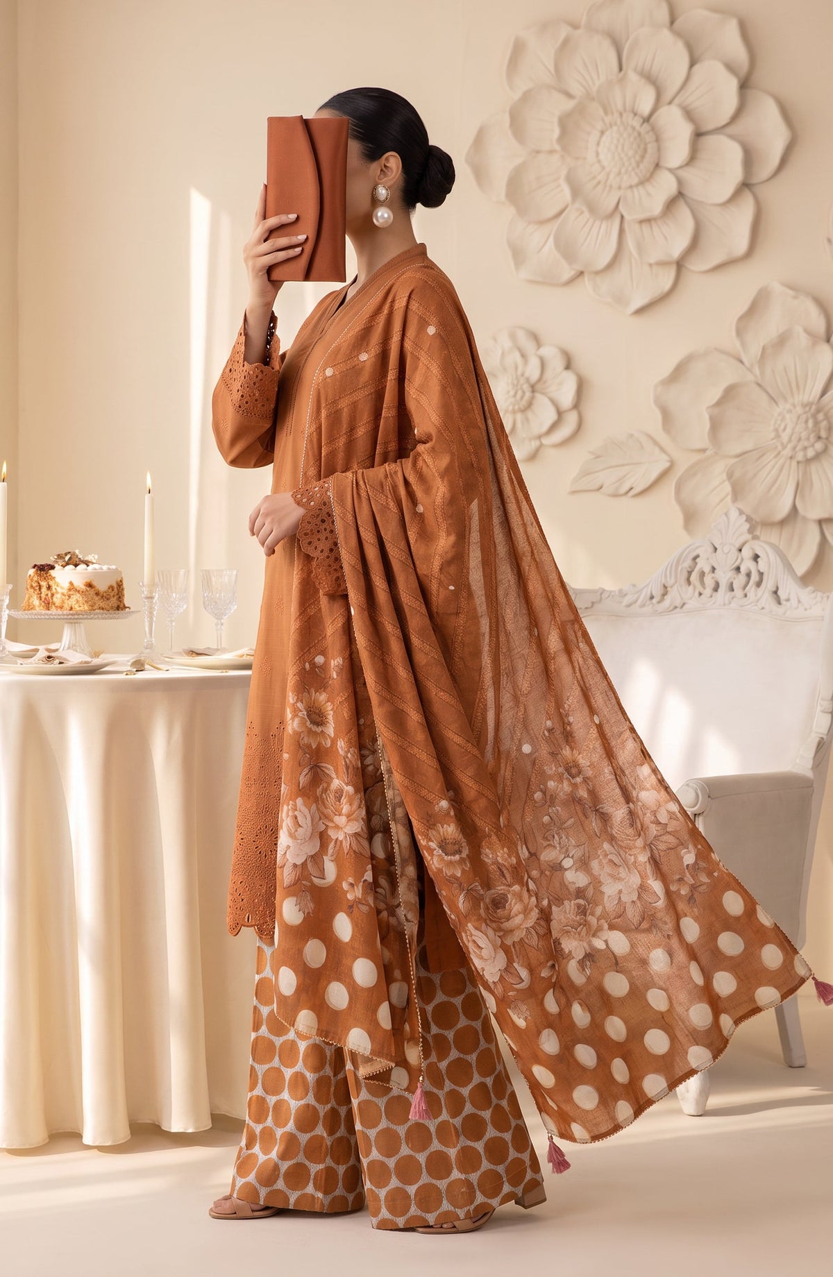 Neesha by Amna Khadija Embroidered Cotton Stitched 3 Piece Suit - AKN-04 - AM26NSHA - Rust - Summer Collection