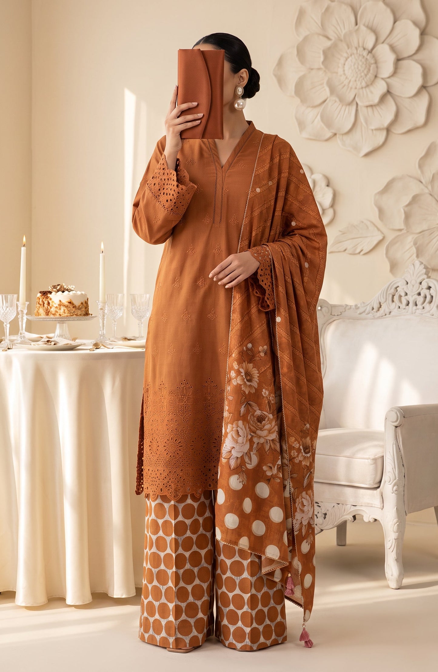 Neesha by Amna Khadija Embroidered Cotton Stitched 3 Piece Suit - AKN-04 - AM26NSHA - Rust - Summer Collection