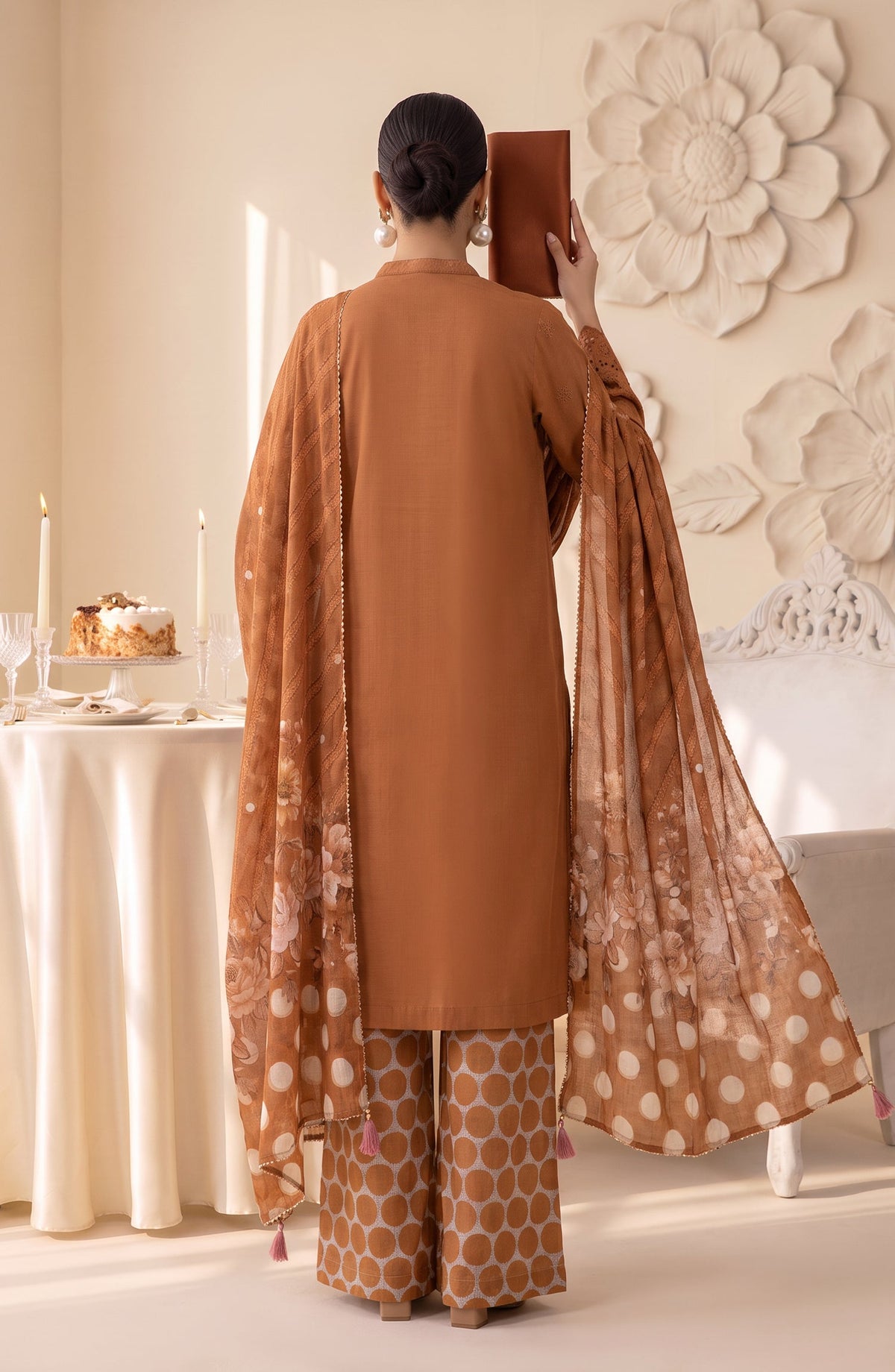 Neesha by Amna Khadija Embroidered Cotton Stitched 3 Piece Suit - AKN-04 - AM26NSHA - Rust - Summer Collection
