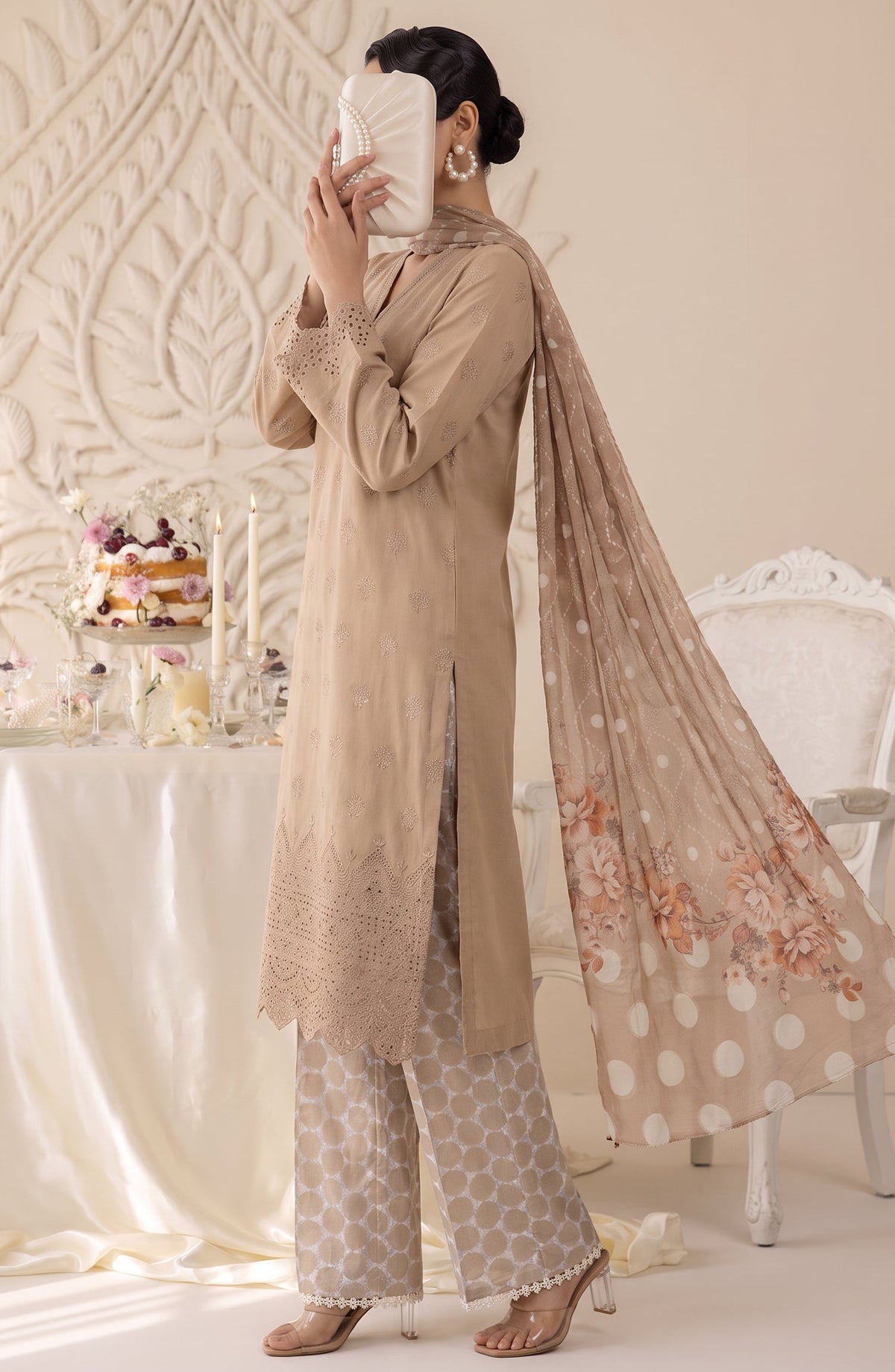 Neesha by Amna Khadija Embroidered Cotton Stitched 3 Piece Suit - AKN-06 - AM26NSHA - Beige - Summer Collection