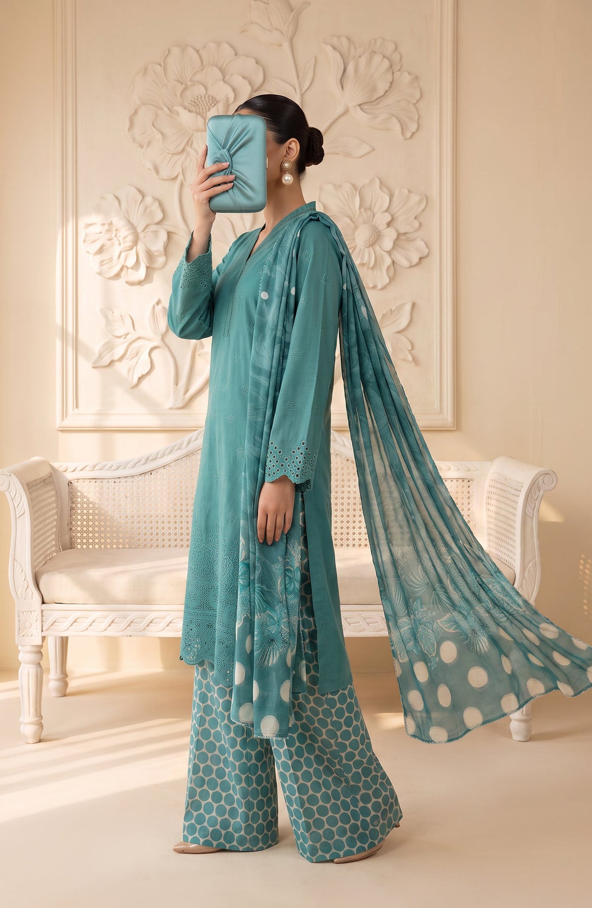 Neesha by Amna Khadija Embroidered Cotton Stitched 3 Piece Suit - AKN-07 - AM26NSHA - Ferozi - Summer Collection