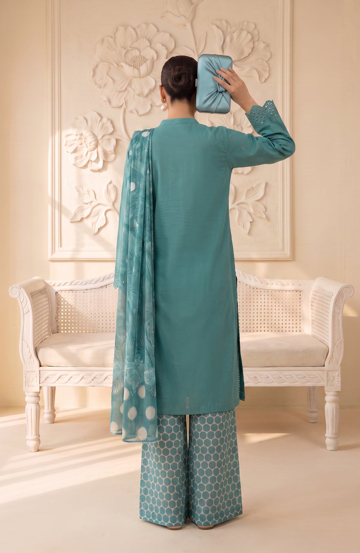 Neesha by Amna Khadija Embroidered Cotton Stitched 3 Piece Suit - AKN-07 - AM26NSHA - Ferozi - Summer Collection