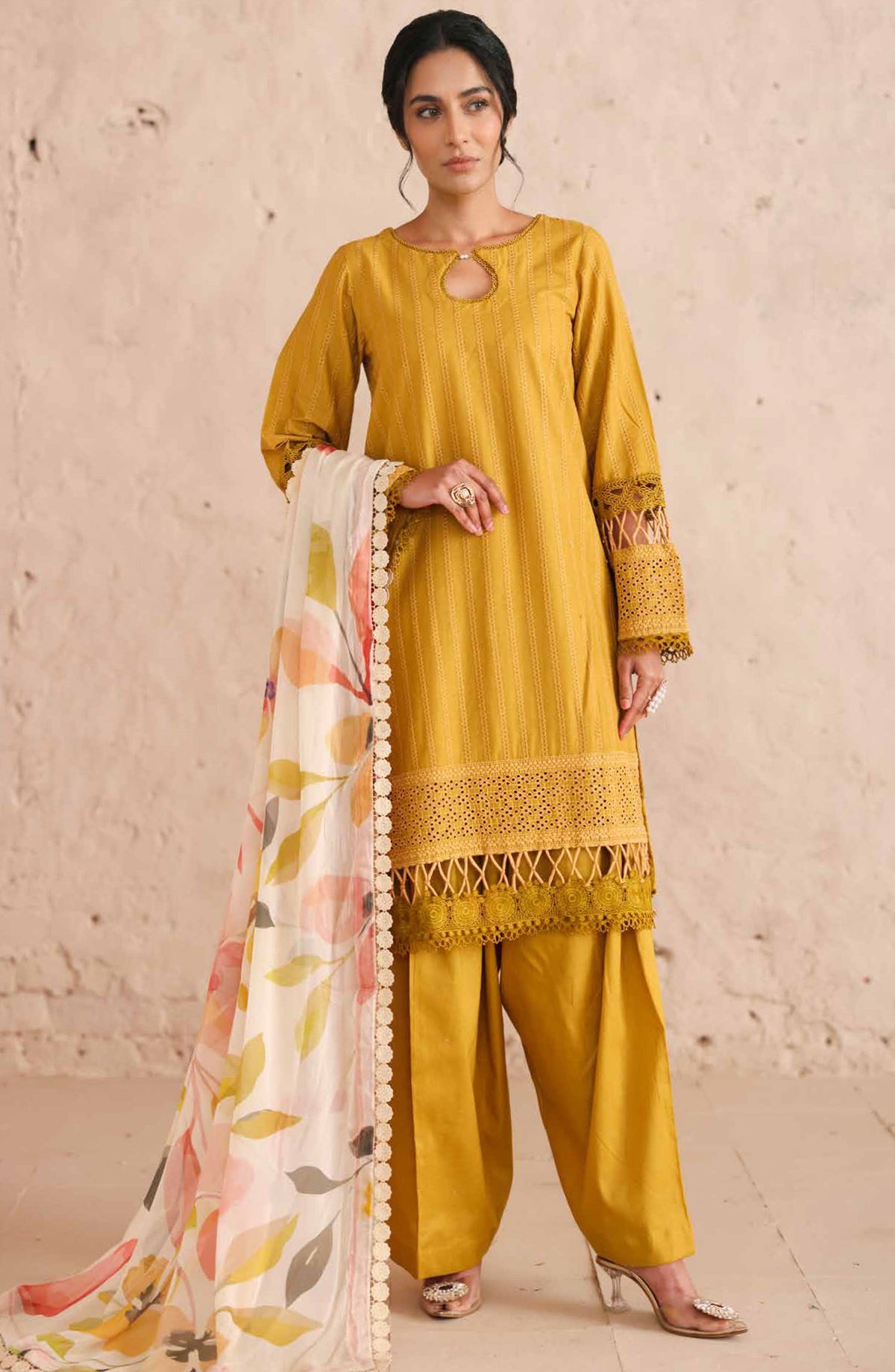Neysa by Johra Chikankari Lawn Unstitched 3 Piece Suit - JS-88 - JH26NYS - Mustard - Summer Collection