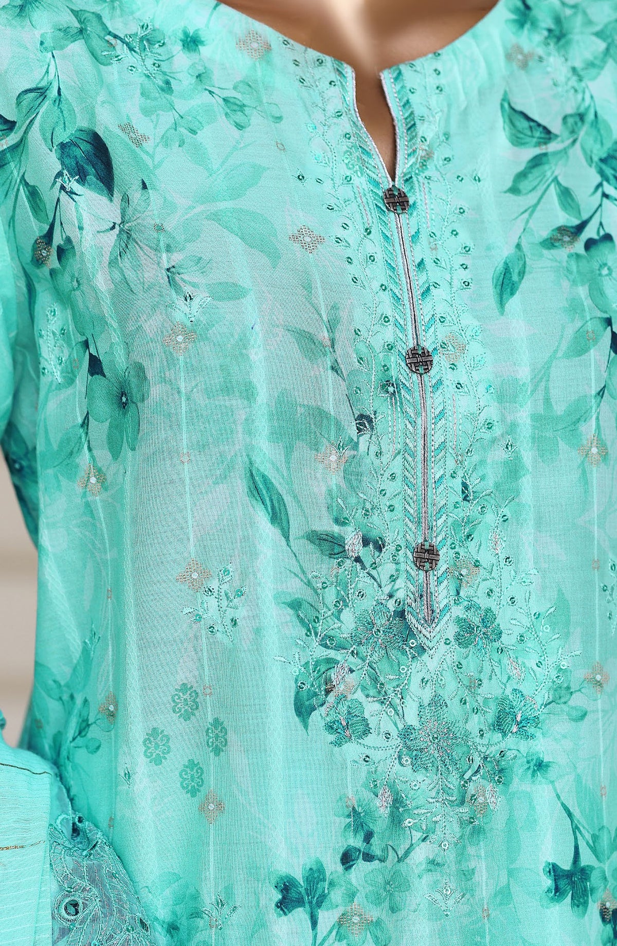 Ninokara by HZ Textile Embroidered Jacquard Unstitched 3 Piece Suit - D-06 - HZ26KNRA - Ferozi - Summer Collection